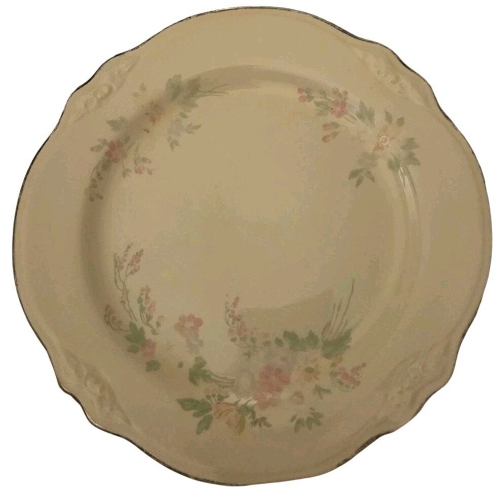 Vintage Homer Laughlin Floral‎ Saucers Set of 3 Ivory China Silver Trim USA